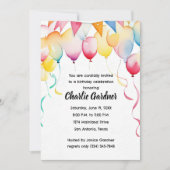 水彩誕生日バルーンカラフル 招待状 (正面)