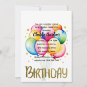 水彩誕生日バルーンカラフル 招待状 (正面)