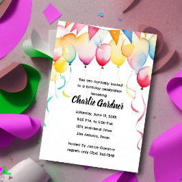 水彩誕生日バルーンカラフル 招待状