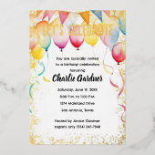 水彩誕生日バルーンカラフル 箔招待状 (正面)