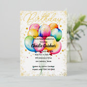 水彩誕生日バルーンカラフル 箔招待状 (立ち正面)