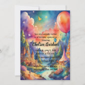 水彩誕生日バルーンファンタジー風景 招待状 (正面)