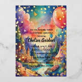 水彩誕生日バルーンファンタジー風景 箔招待状 (正面)