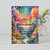 水彩誕生日バルーンファンタジー風景 箔招待状 (立ち正面)