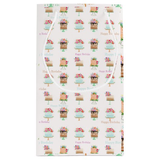 水彩誕生日フローラケーキスモール抱き枕 スモールペーパーバッグ (裏面)