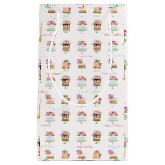 水彩誕生日フローラケーキスモール抱き枕 スモールペーパーバッグ (正面)