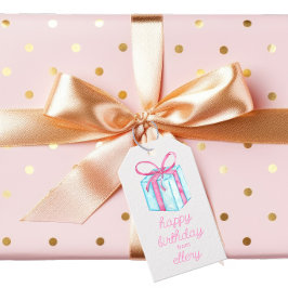 水彩誕生日プレゼントと紙吹雪 ギフトタグ