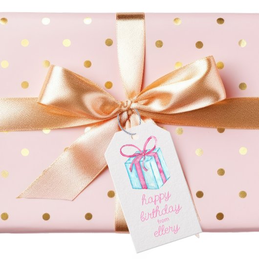 水彩誕生日プレゼントと紙吹雪 ギフトタグ