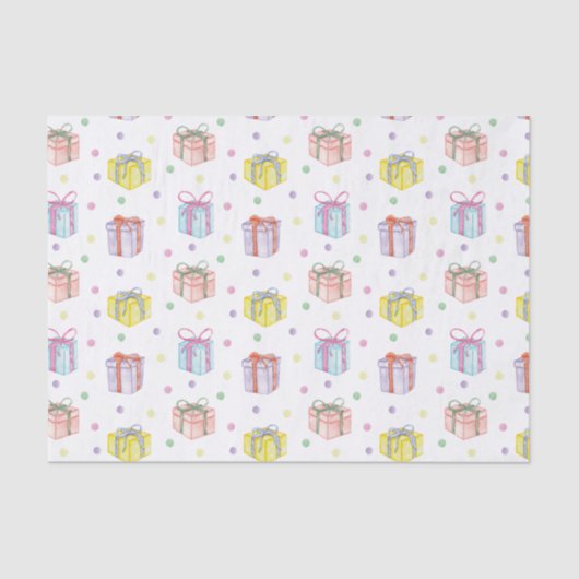 水彩誕生日プレゼントと紙吹雪 薄葉紙 (正面)