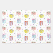 水彩誕生日プレゼント風船ケーキ紙吹雪 ラッピングペーパーシート (正面)