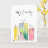 水彩誕生日プレゼント カード (黄色い花)