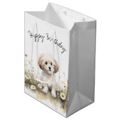 水彩誕生日プードルインデイジー ミディアムペーパーバッグ (正面アングル)