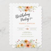 水彩誕生日会の花 招待状 (正面/裏面)