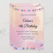 水彩誕生日招待状 – キッズパーティーカード 招待状 (正面/裏面)