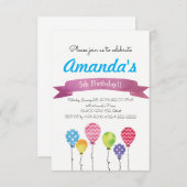水彩誕生日風船の招待状 招待状 (正面/裏面)