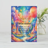 水彩誕生日風船ファンタジー風景 招待状 (スタンド正面)