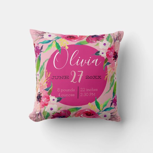 水彩誕生状態ベビーの発表 クッション (正面)