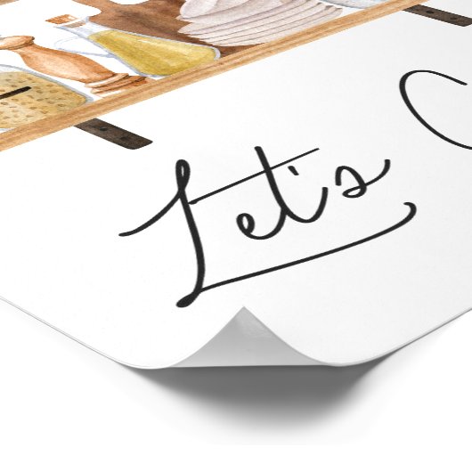 水彩調理器具と観葉植物引用文 ポスター (角)