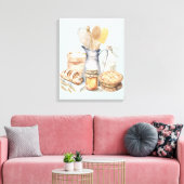 水彩調理器具ベーキング供給パン キャンバスプリント (インサイチュ (リビング))