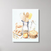 水彩調理器具ベーキング供給パン キャンバスプリント (正面)