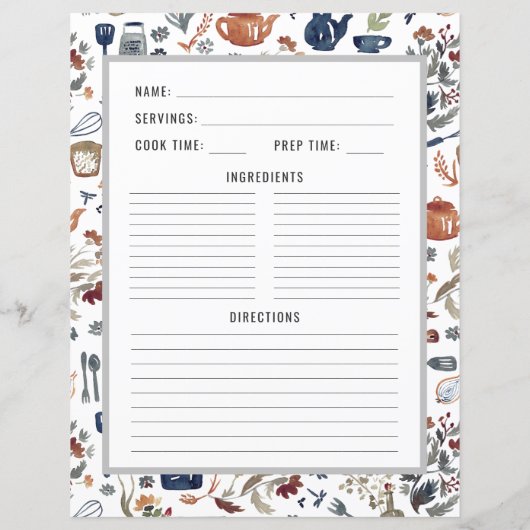 水彩調理器具 |レシピバインダーページ (裏面)