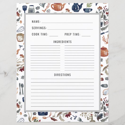 水彩調理器具 |レシピバインダーページ (正面)