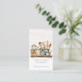 水彩調理師図解入りの、写真付きののテーブルシェフカテラー 名刺 (スタンド正面)