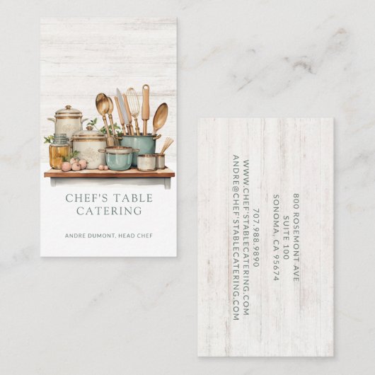 水彩調理師図解入りの、写真付きののテーブルシェフカテラー 名刺 (正面/裏面)