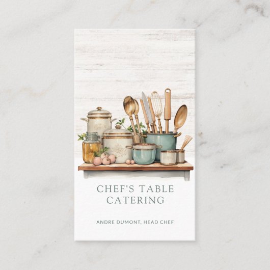 水彩調理師図解入りの、写真付きののテーブルシェフカテラー 名刺 (正面)