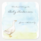 水彩豊かなガチョウの赤ちゃんシャワー蔵書票 スクエアシール (正面)