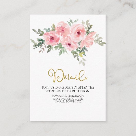 水彩豊かなソフトピンクの花嫁ウェディング エンクロージャーカード (正面)