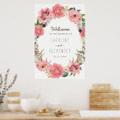 水彩豊かな羽毛ウェルカムサイン(24x36) ポスター (キッチン)