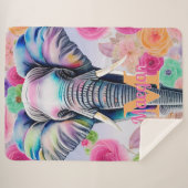 水彩象と花パーソナライズされた名 シェルパブランケット (正面(横))