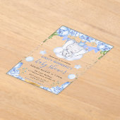 水彩象と青いバラ赤ちゃんシャワー アクリル招待状 (レイダウン)