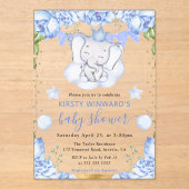 水彩象と青いバラ赤ちゃんシャワー アクリル招待状 (正面)