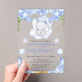 水彩象と青いバラ赤ちゃんシャワー アクリル招待状 (インサイチュ (ポータブル))