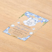 水彩象と青いバラ赤ちゃんシャワー アクリル招待状 (レイダウン)