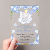 水彩象と青いバラ赤ちゃんシャワー アクリル招待状 (インサイチュ (ポータブル))