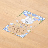 水彩象と青いバラ赤ちゃんシャワー アクリル招待状 (レイダウン)