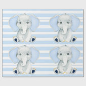 水彩象と青い赤ストライプちゃんシャワー ラッピングペーパー (フラット)