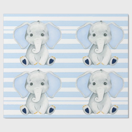 水彩象と青い赤ストライプちゃんシャワー ラッピングペーパー (フラット)