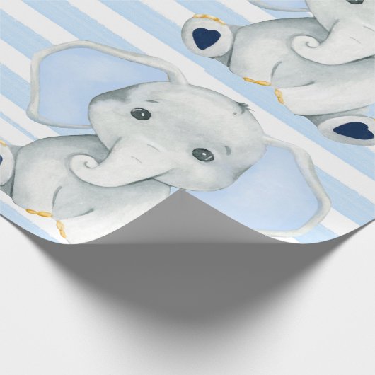 水彩象と青い赤ストライプちゃんシャワー ラッピングペーパー (角)