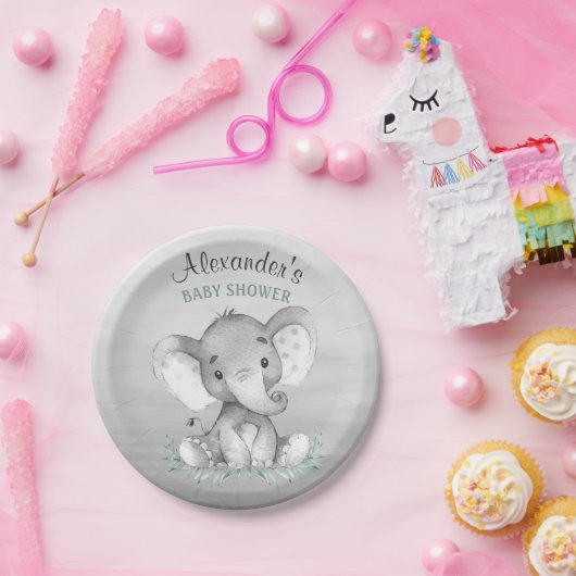水彩象のベビーシャワー ペーパープレート (パーティー)