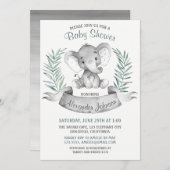 水彩象のベビーシャワー 招待状 (正面/裏面)