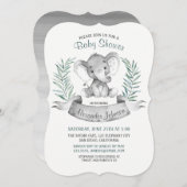 水彩象のベビーシャワー 招待状 (正面/裏面)