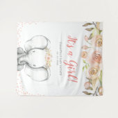 水彩象の女の子 ベビーシャワーの背景 タペストリー (正面(横))