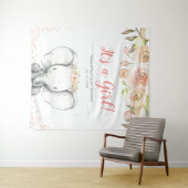 水彩象の女の子 ベビーシャワーの背景 タペストリー (インサイチュ(横))