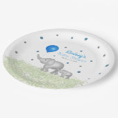 水彩象の緑の男の赤ちゃんシャワー ペーパープレート (アングル)