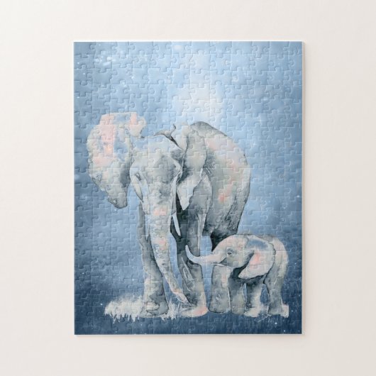 水彩象の野生動物自然動物アート ジグソーパズル (縦)