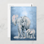 水彩象の野生動物自然動物アート ポストカード (正面/裏面)
